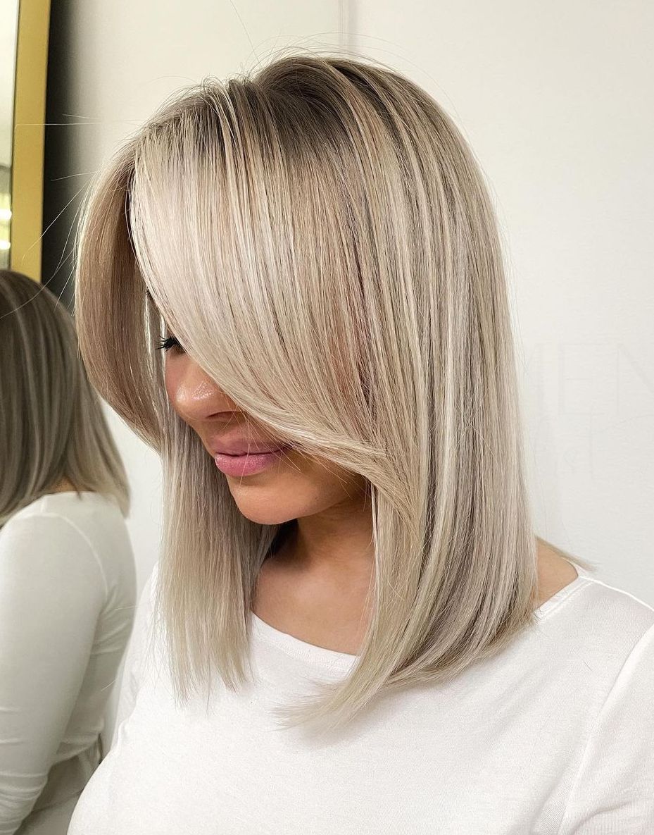 Sleek Lob with Side Bangs