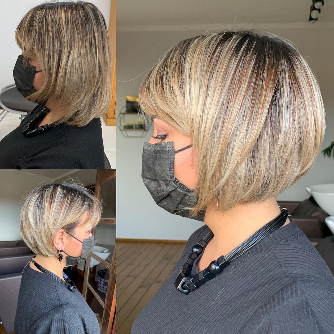 Short Rounded Bronde Bob Makeover