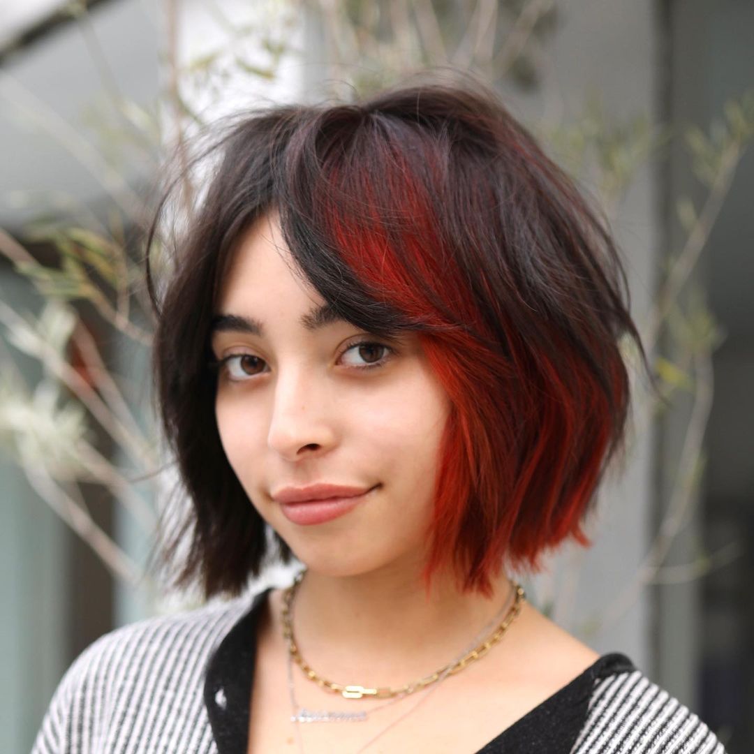 Jagged Brunette Bob with Color Splash