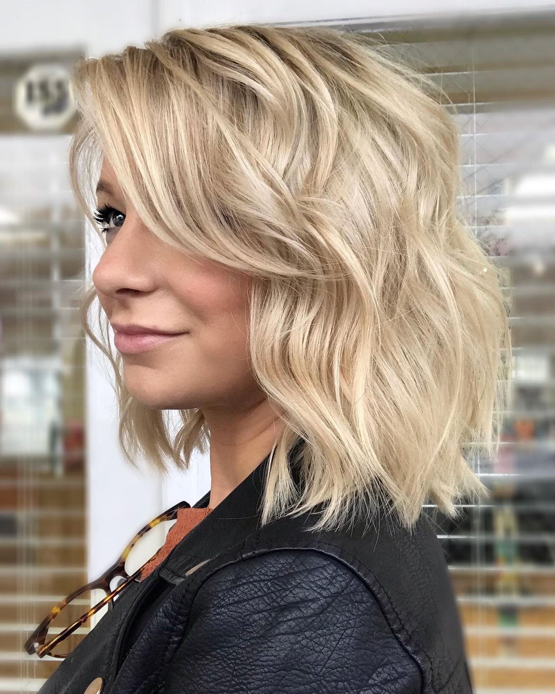 Blonde Wavy Lob with Side Bangs