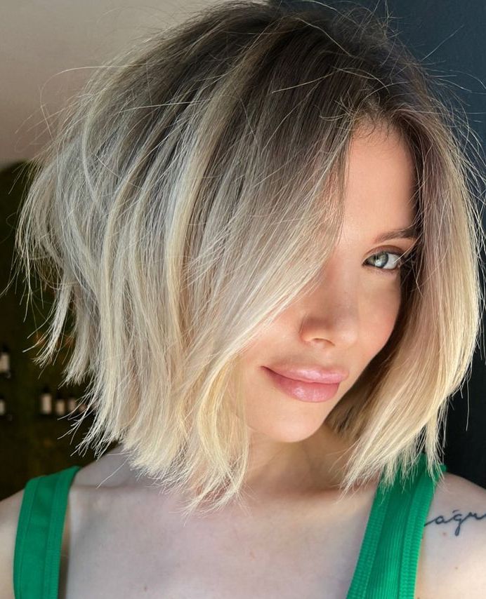 Wispy Tousled Inverted Bob with Blonde Balayage