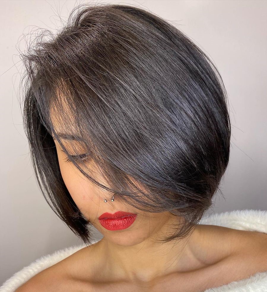 Shiny Side-Parted Brunette Bob