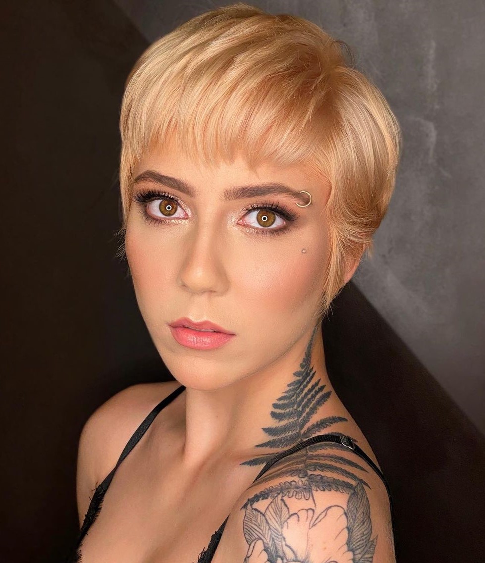 Soft Blonde Pixie with Short Bangs